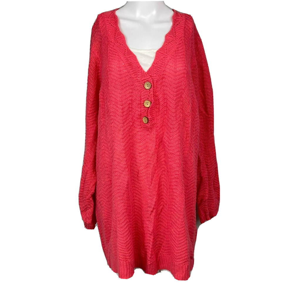 Woman Within Sweater‎ Womens Sz 2X Coral Pink Cotton Knit Scalloped Pullover